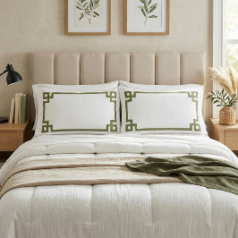 Funda De Cojín Borde de llave griega verde oliva tamaño king