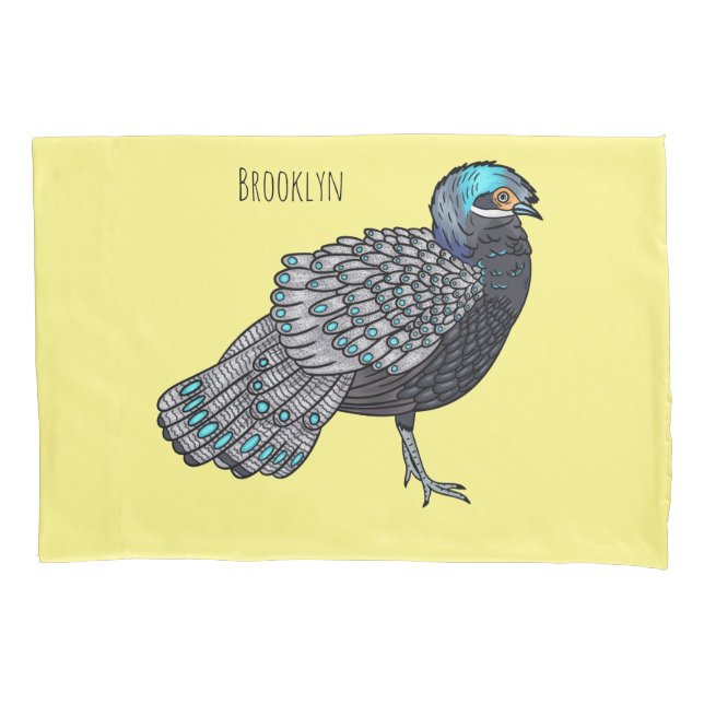 Funda De Cojín Bornean peacock-pheasant bird cartoon illustration (Anverso)