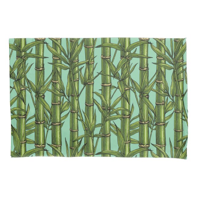 Funda De Cojín Bosque de bambú sobre azul claro (Anverso-izquierdo)