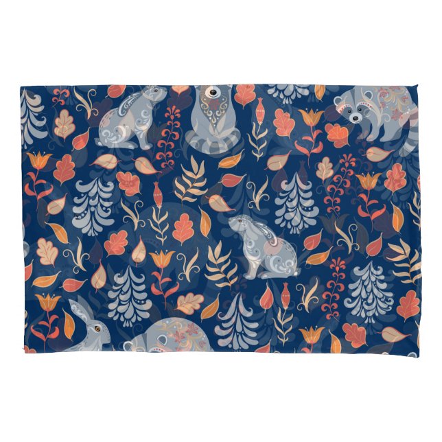 Funda De Cojín Bosque de hadas de arte popular escandinavo. (Anverso)