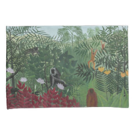 Funda De Cojín Bosque Tropical con Simios y Serpiente (Rousseau)
