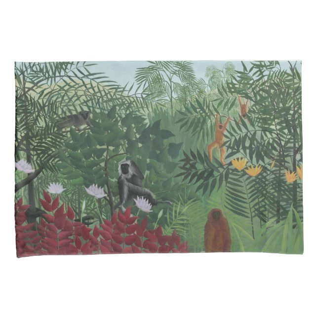 Funda De Cojín Bosque Tropical con Simios y Serpiente (Rousseau) (Anverso-Derecho)