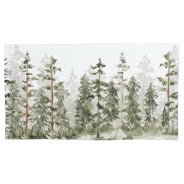 Funda De Cojín Bosque Verde Rústico Acuarela (Anverso)