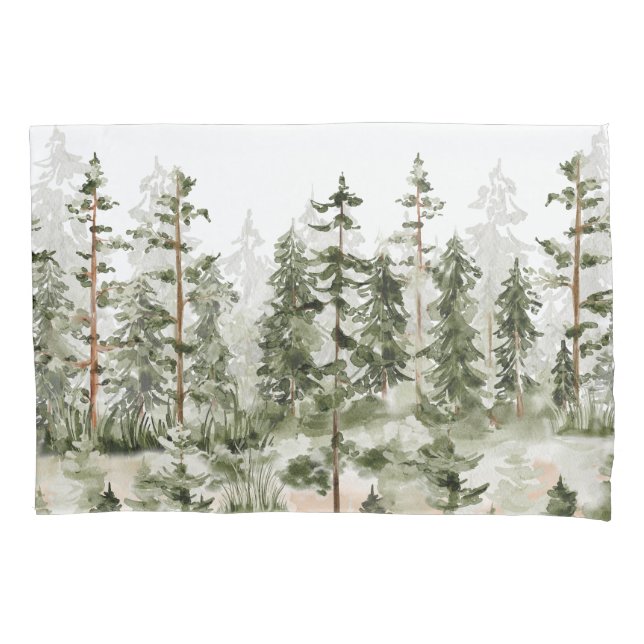 Funda De Cojín Bosque Verde Rústico Acuarela (Anverso)