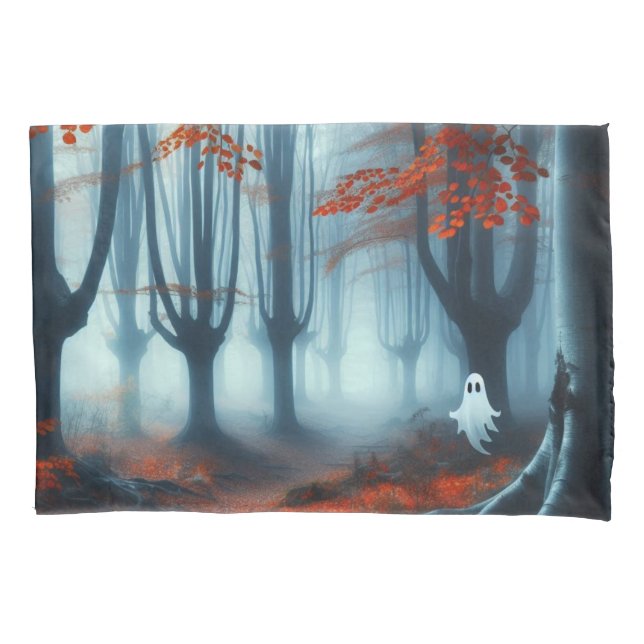 Funda De Cojín Bosques otoñales espeluznantes con un fantasma (Anverso)