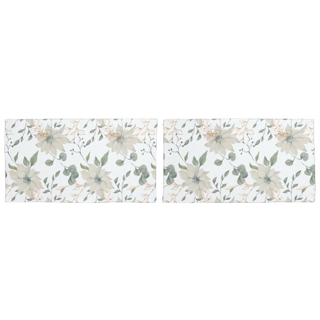 Funda De Cojín Botánica Floral blanca clásica (Anverso - Set)