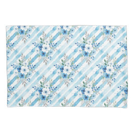 Funda De Cojín Botánico Floral Raya Azul Blanco Acuarela