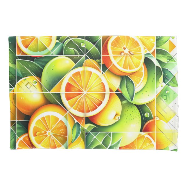 Funda De Cojín Botánico Geométrico Cítrico Limón Naranja (Anverso)