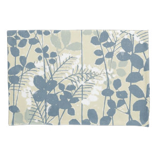 Funda De Cojín Botánico Japonés Azul Vintage: Helecho de Hoja Cre