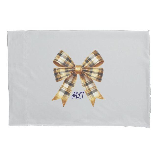 Funda De Cojín Bow de monograma rústico (Anverso)