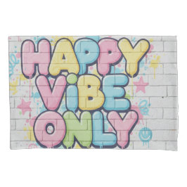 Funda De Cojín Brick with Colorful Text Saying “ Happy Vibe Only”