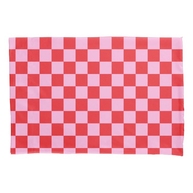 Funda De Cojín Bright Red and Light Pink Checkered (Anverso)