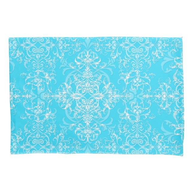 Funda De Cojín Brillante Aqua Blue Doble Damask Estilo Victoriano (Anverso-izquierdo)