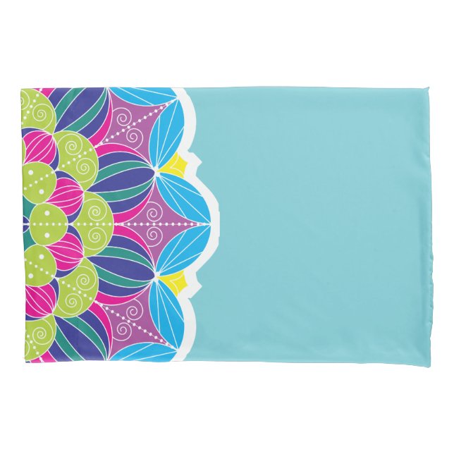 Funda De Cojín Brillante Neon Mandalas y Verde azulado (Anverso-izquierdo)