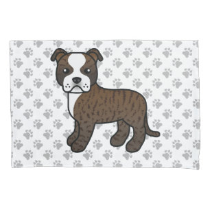 Funda De Cojín Brindle y blanco Staffie perro de dibujos animados