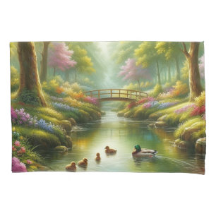 Funda De Cojín Brook de primavera con patos/flores