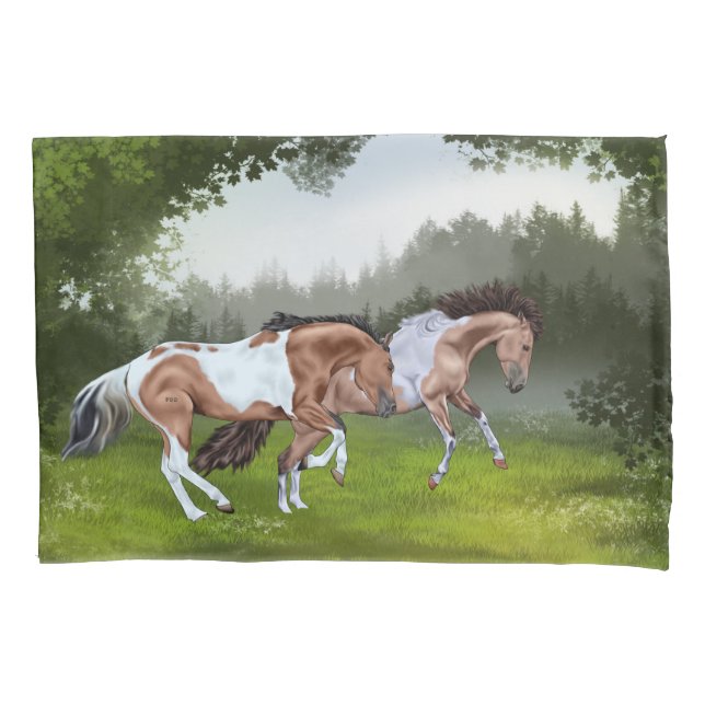Funda De Cojín Buckskin Tobiano Paint Horses (Anverso)