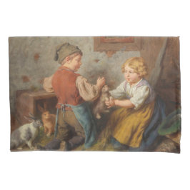 Funda De Cojín Buenos Amigos (Jóvenes Jugando Con Conejo Mascota)