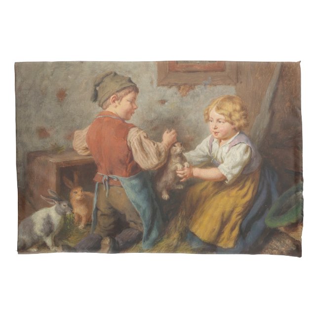 Funda De Cojín Buenos Amigos (Jóvenes Jugando Con Conejo Mascota) (Anverso-izquierdo)