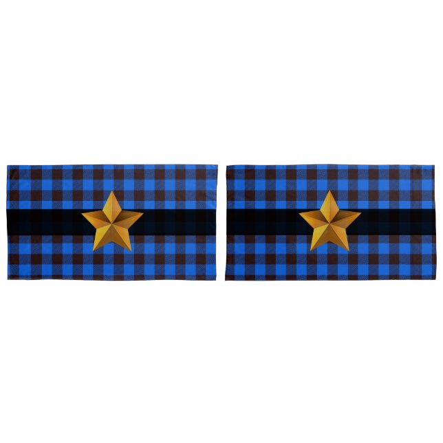 Funda De Cojín Buffalo azul y negro con estrella dorada (Anverso - Set)