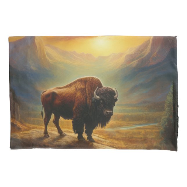 Funda De Cojín Buffalo Bison Sunset Silhouette (Anverso)