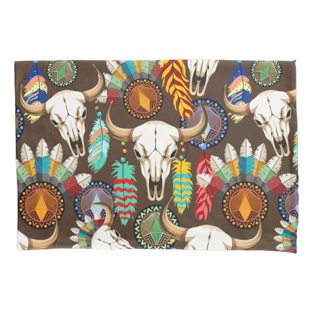 Funda De Cojín Buffalo Skull Native American Emblem (Anverso)