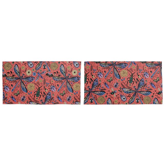 Funda De Cojín Bugs de garabatos en rojo coral (Anverso - Set)