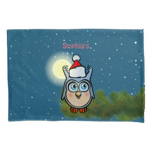 Funda De Cojín Búho lindo del bebé con el gorra del navidad
