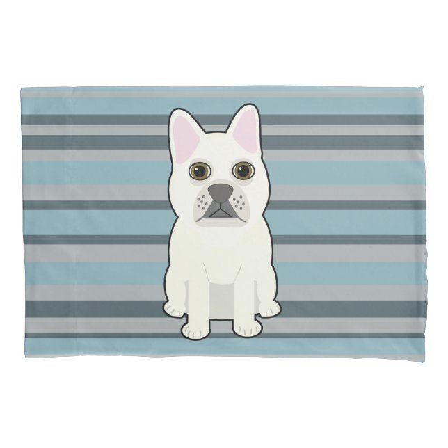 Funda De Cojín Bulldog Francés Adorable de Rayas Azules (Anverso)
