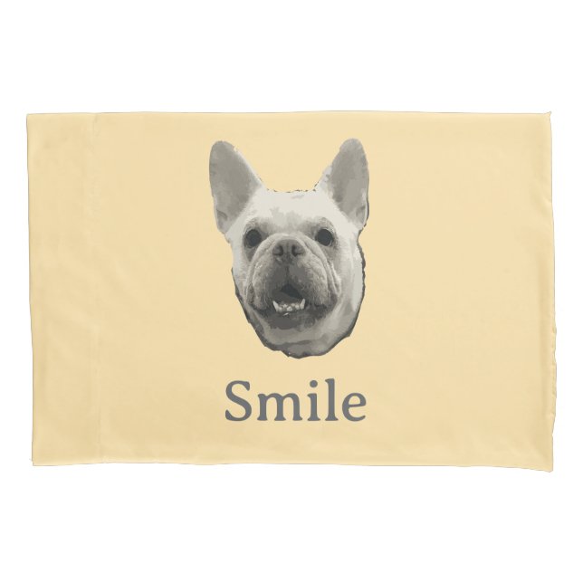 Funda De Cojín Bulldog Francés Beige Sonriente (Anverso)