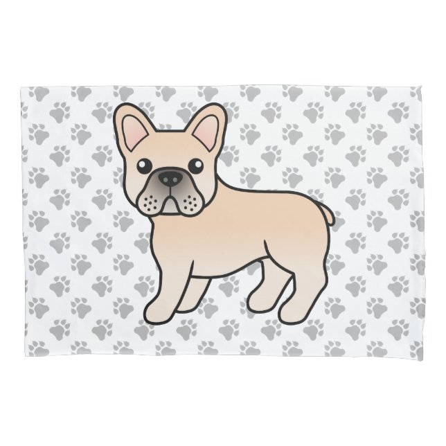Funda De Cojín Bulldog francés crema adorable perro de caricatura (Anverso)