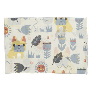 Funda De Cojín Bulldog francés: Repetición Floral Escandinava.