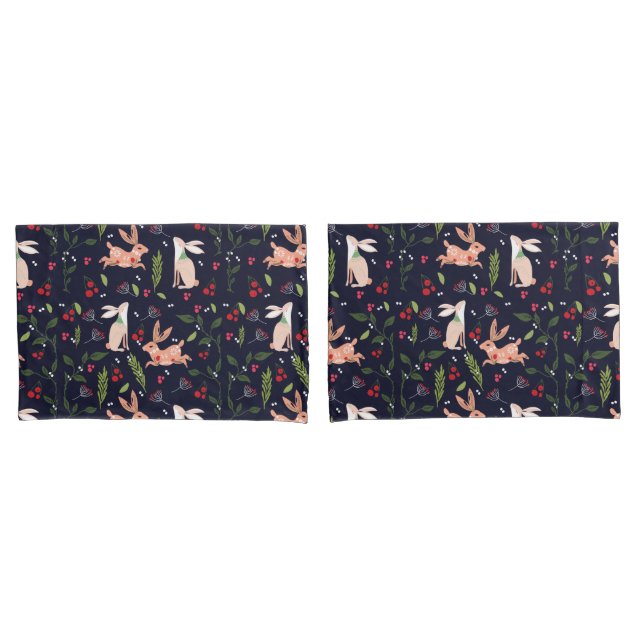 Funda De Cojín Bunnies de arte folclórico escandinavo (Anverso - Set)