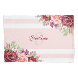 Funda De Cojín Burgundy Rubor Floral Stripes Monograma
