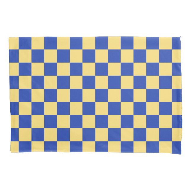 Funda De Cojín Butter yellow and blue checkered board pattern (Anverso-izquierdo)