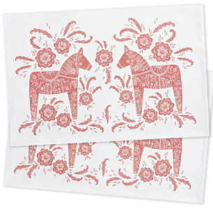 Funda De Cojín Caballo de dala sueco rojo y blanco