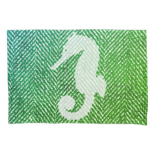 Funda De Cojín Caballo de mar blanco y hueso oceánico
