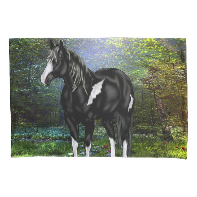 Funda De Cojín Caballo de pintura en blanco y negro (Anverso)