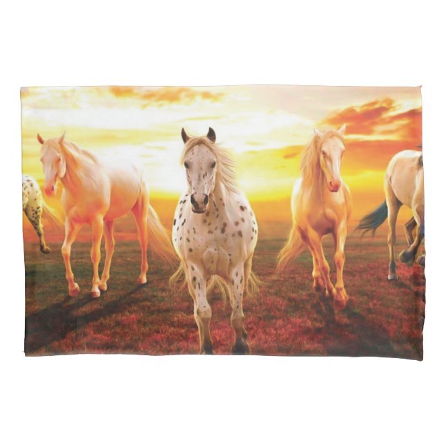 Funda De Cojín Caballos al atardecer lanzando almohada (Anverso-izquierdo)