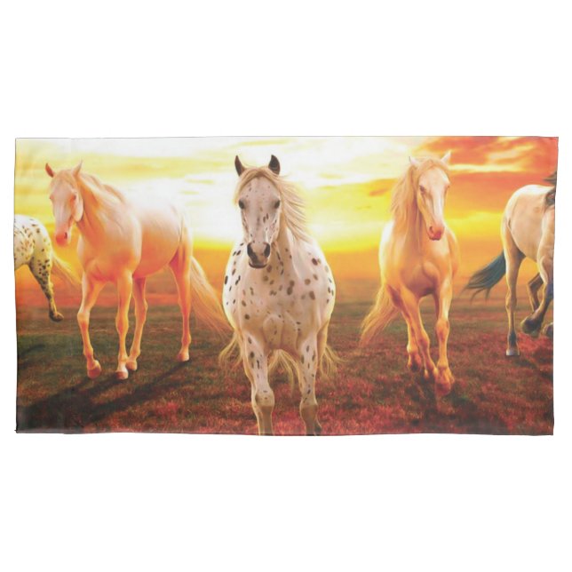 Funda De Cojín Caballos al atardecer lanzando almohada (Anverso-izquierdo)