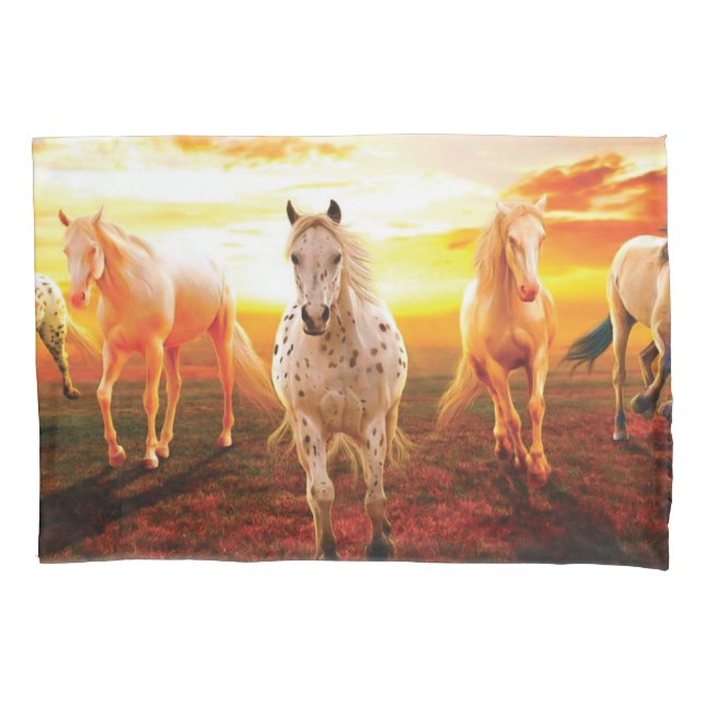 Funda De Cojín Caballos al atardecer lanzando almohada (Anverso)