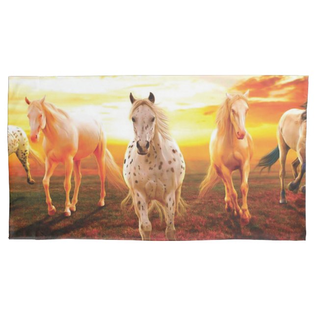 Funda De Cojín Caballos al atardecer lanzando almohada (Anverso)