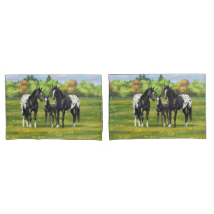 Funda De Cojín Caballos Appaloosa Negros En Pastel De Verano