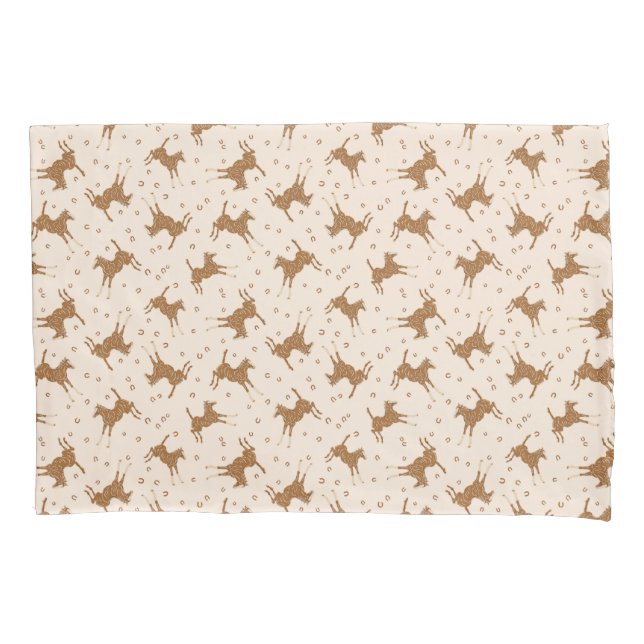 Funda De Cojín Caballos Marrones - sobre salmón rosado. (Anverso)