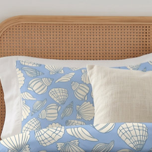 Funda De Cojín Cabaña de Playa de Conchas Costeras Azul
