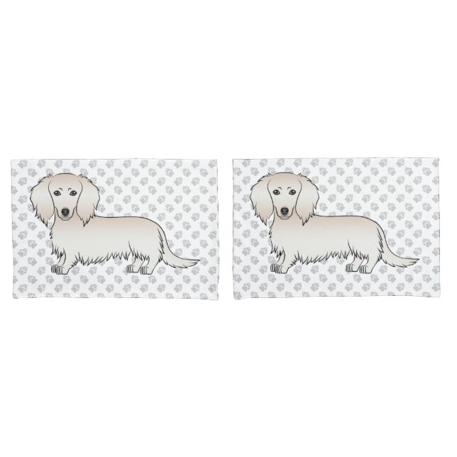 Funda De Cojín Cabello largo crema Dachshund Cute Cartog Perro &  (Anverso - Set)
