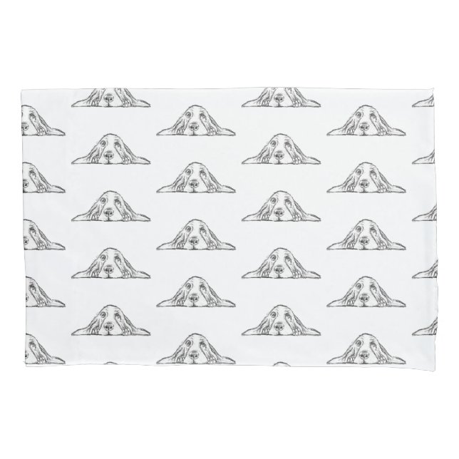 Funda De Cojín cachorro de ojos simples negro y blanco de basset  (Anverso)