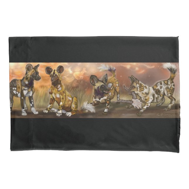 Funda De Cojín Cachorros pintados africanos (Anverso)