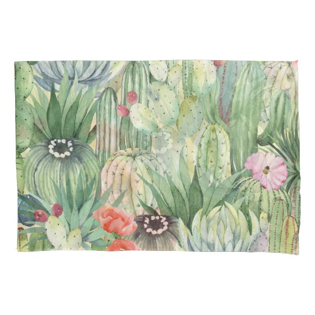 Funda De Cojín Cacti, suculentos: acuarela floral. (Anverso)