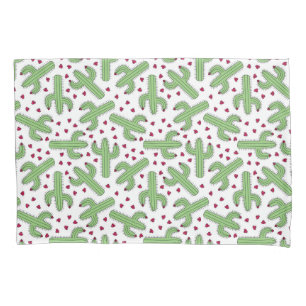 Funda De Cojín Cactus ilustrado y modelo de flores rosado